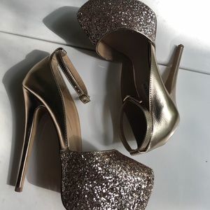 Steve Madden rose gold and glitter platform heels